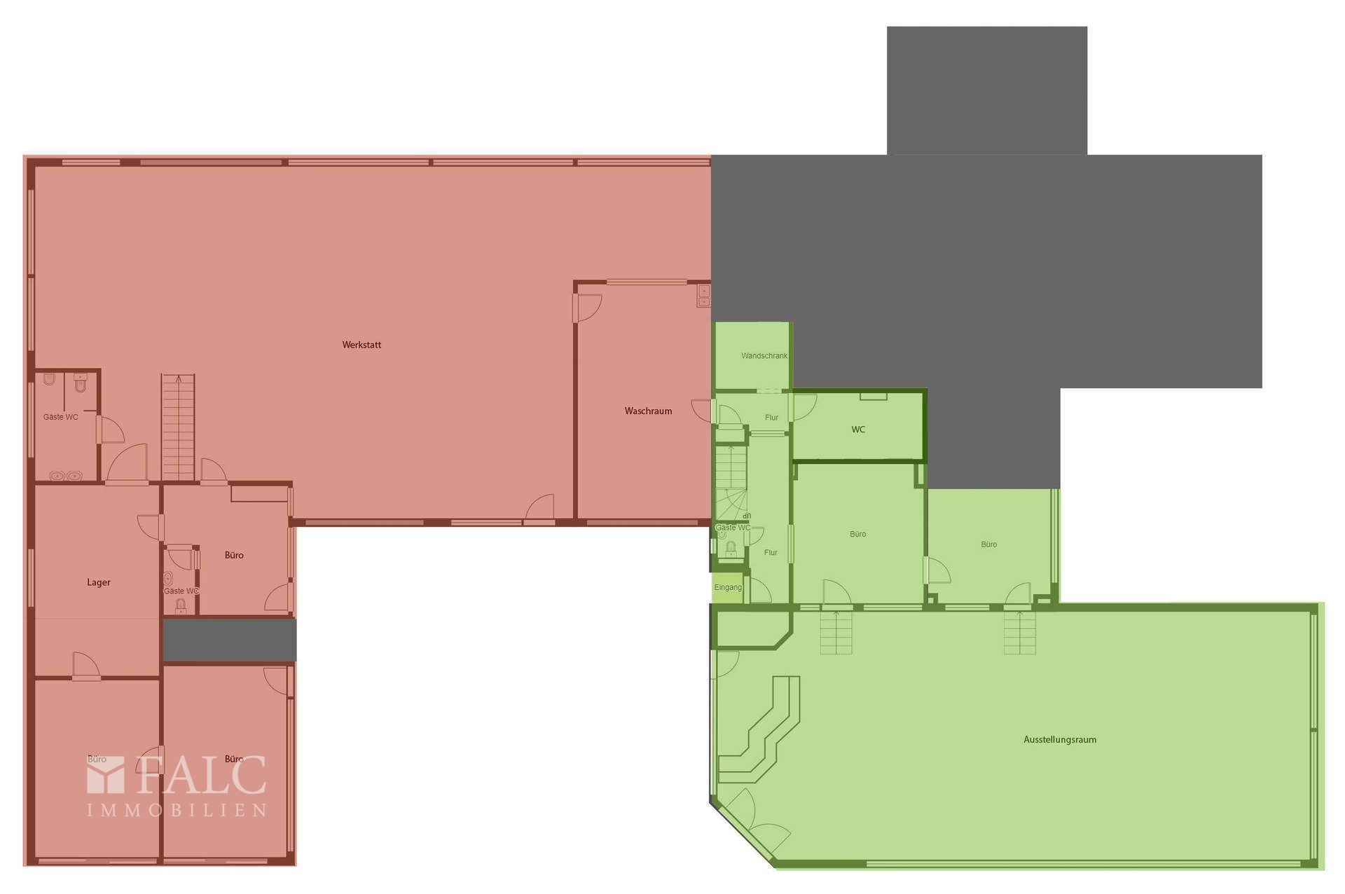 Gekenzeichneter Mietbereich und geplante Umbauarbeiten 